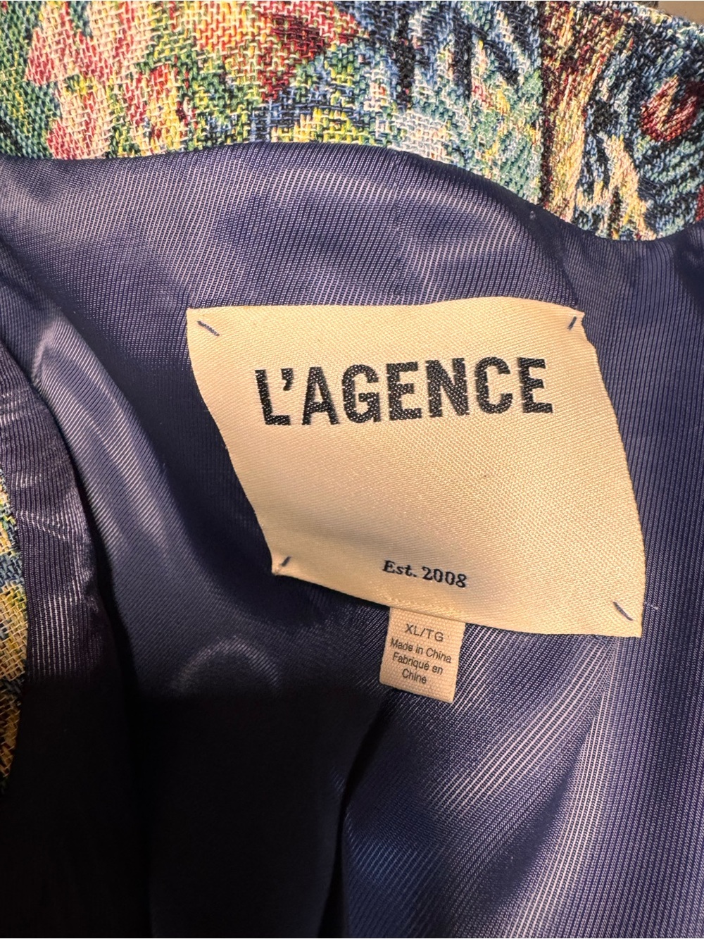 L'AGENCE Lian Multicolor Tapestry Jacket Boxy Collarless Crop Italian Inspire XL - Picture 9 of 11